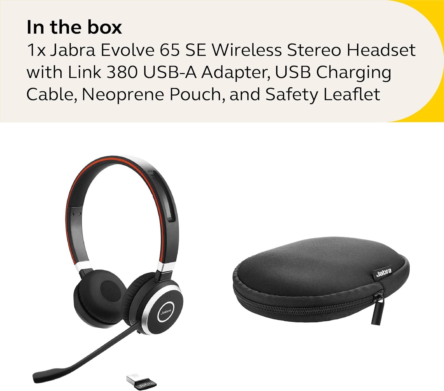 Jabra Evolve 65 SE Link380a MS Stereo- Bluetooth Headset with Noise-Cancelling Microphone Refurbished
