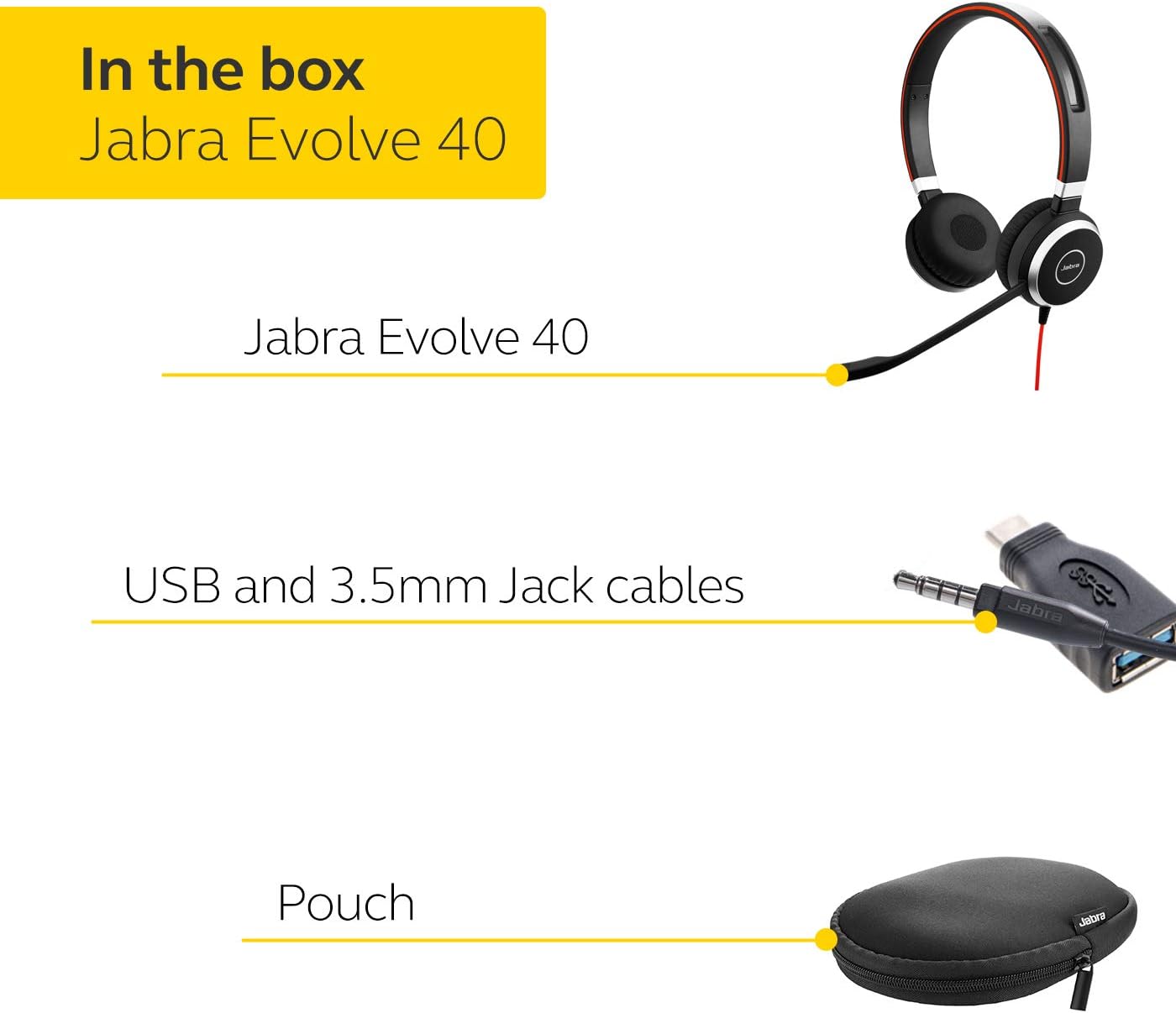 Jabra Evolve 40 UC Stereo On-Ear Noise Cancelling Headset with Mic - Black - (6399-829-209)