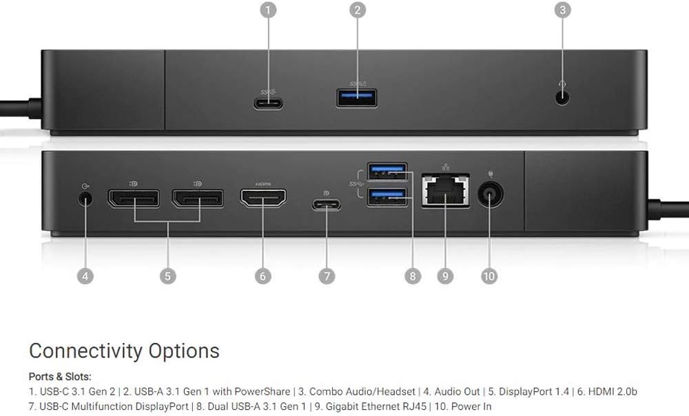 Dell WD19 130W Docking Station (with 90W Power Delivery) USB-C, HDMI, Dual DisplayPort - (Black) (Renewed)