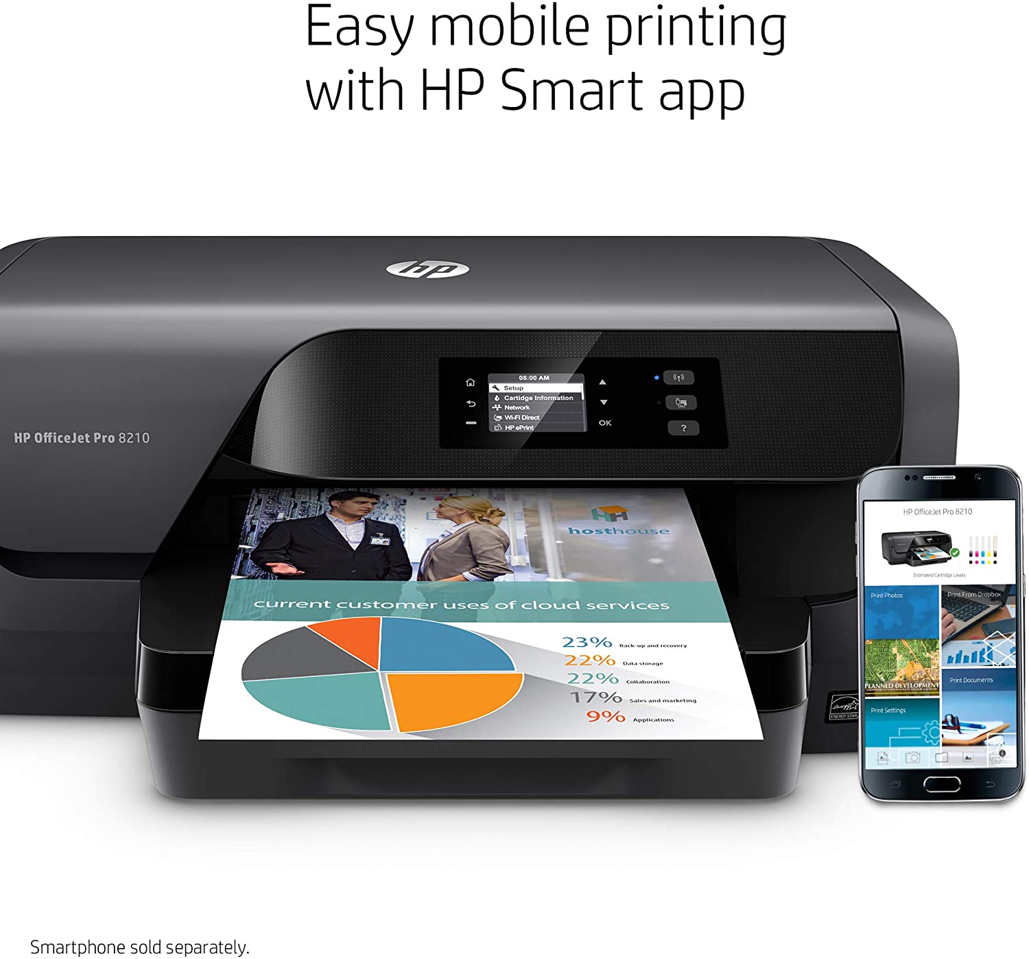 HP OfficeJet Pro 8210 Wireless Color Printer, HP Instant Ink Ready (D9L64A#B1H)